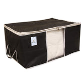 Kuber Industries Rectangular Plain Non-Woven Underbed Storage Bag/Organiser|Storage Bag for Clothes Large|Pack of 3 (Black)